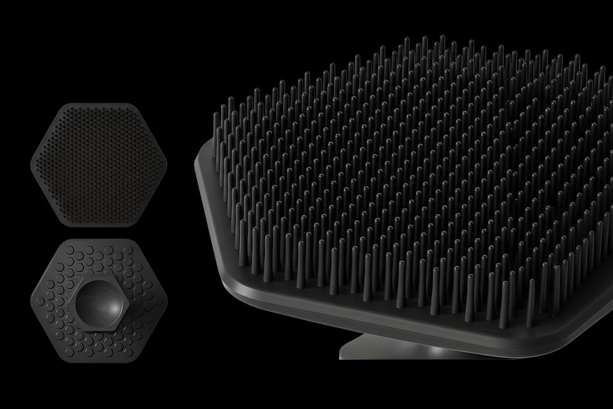 Face scrubber detail with black background