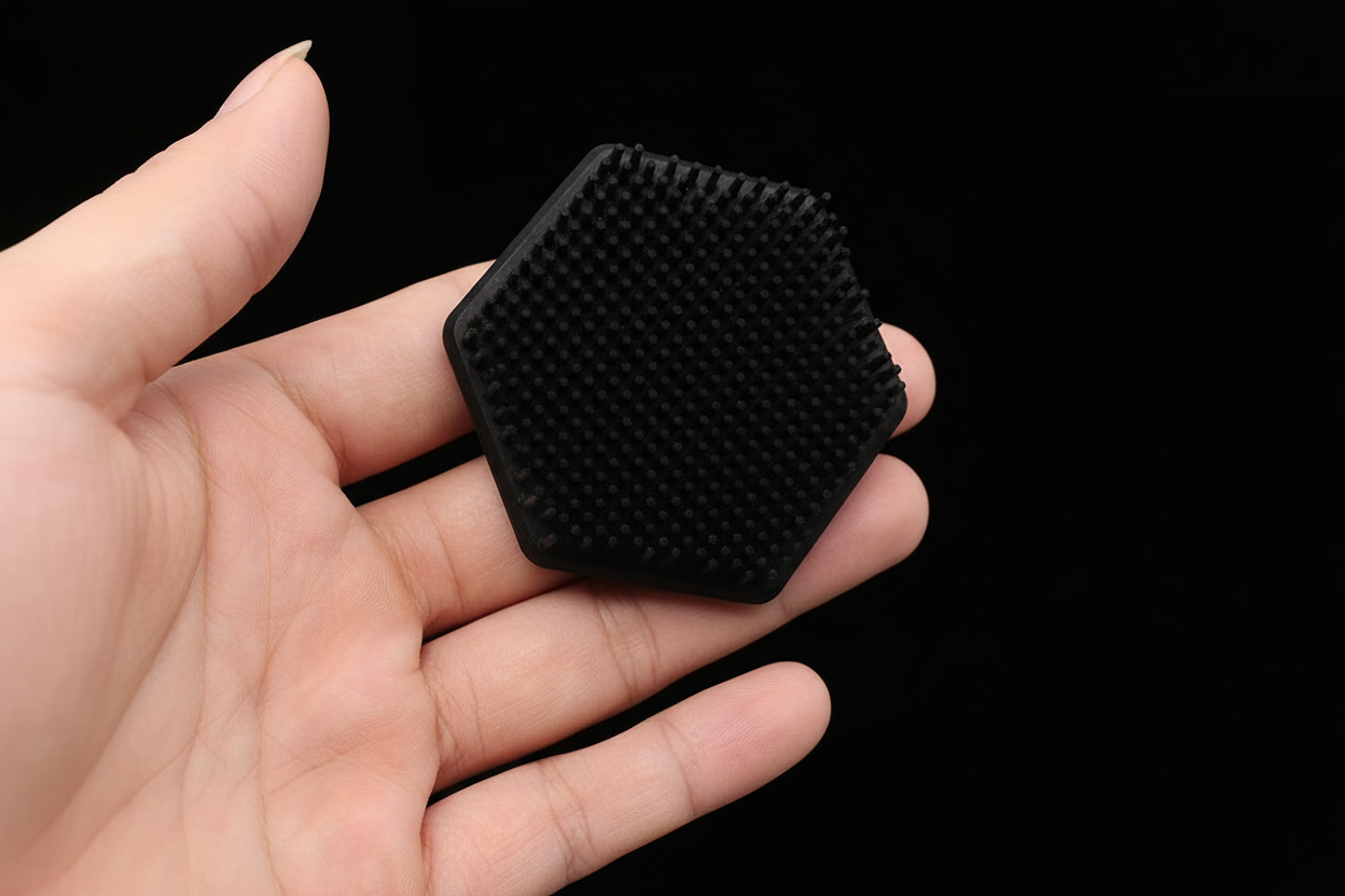 Hand holding face scrubber