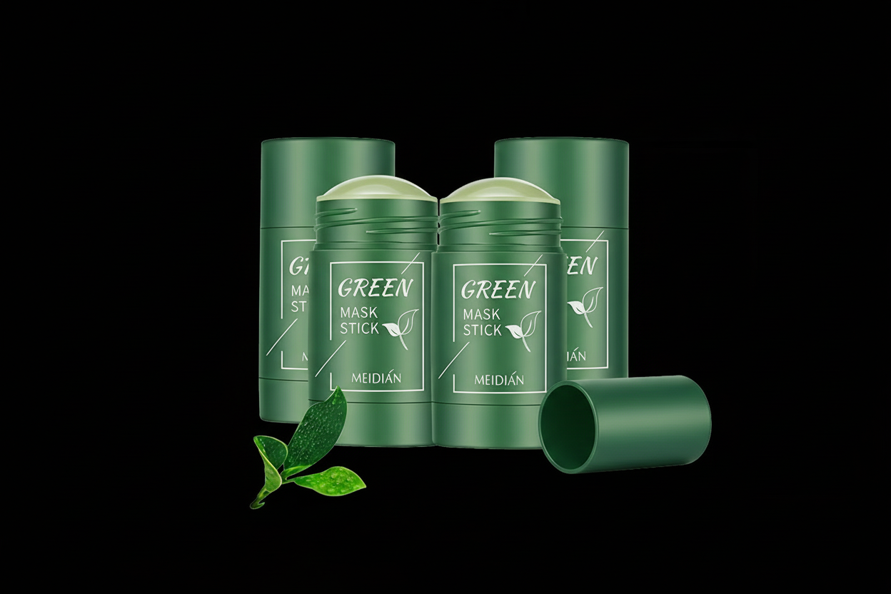 Multiple green mask sticks with leaves