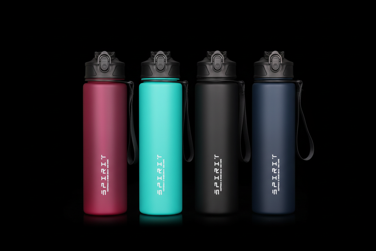 Water bottles on pure black background